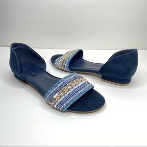Andiamo Alisa Beaded Blue Flat Sandals Size 8 NWOT